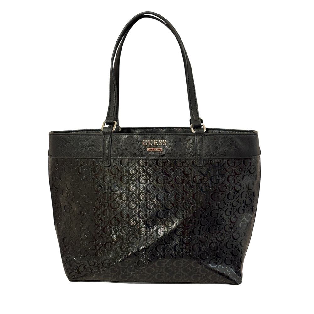 Guess Los Angeles Black Logo Embossed Tote Shoulder Shopper  Women's HandBag